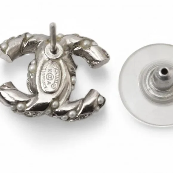 #41b - Authentic CHANEL earrings Coco Mark CC rhinestone pearl motif 18 - Picture 3 of 14